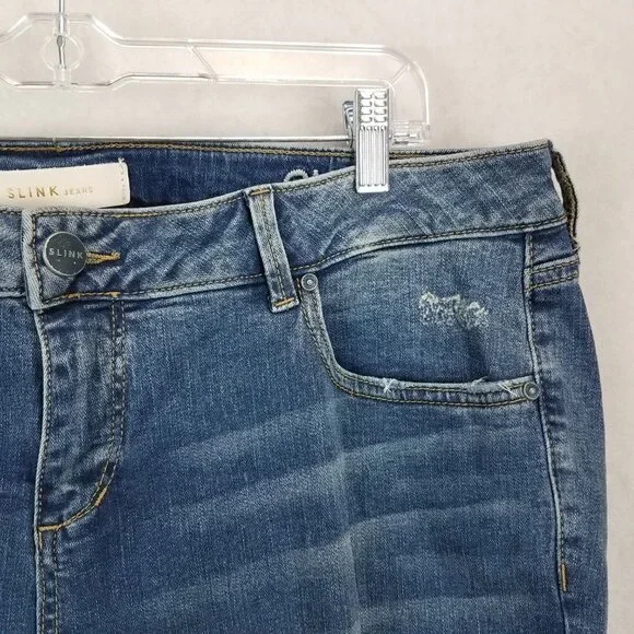 NEW SLINK Size 18 Boot Cut Curvy Denim Jeans Distressed in Erica Blue Wash Boot Cut
